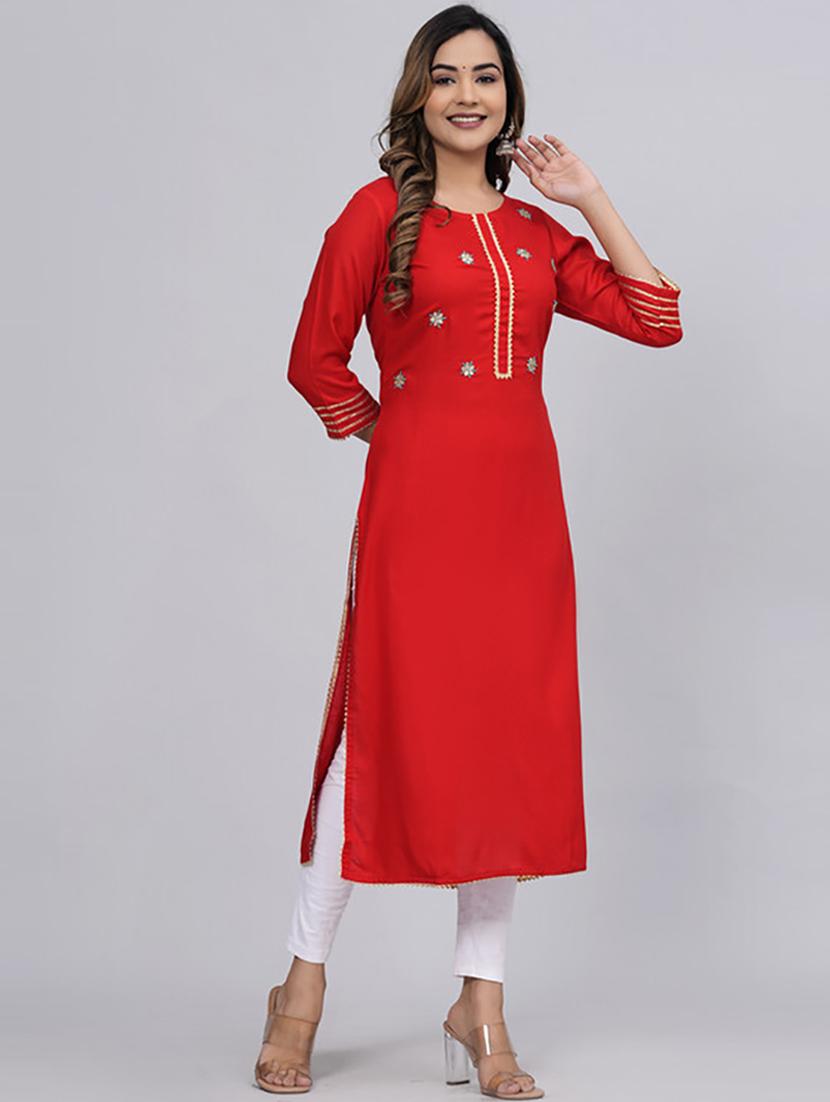 women three quarter sleeve printed straight kurta - 21232020 - Standard Image - 1