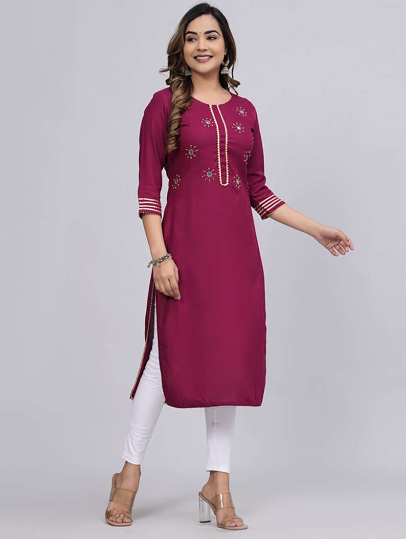 women three quarter sleeve printed straight kurta - 21232024 -  Standard Image - 1