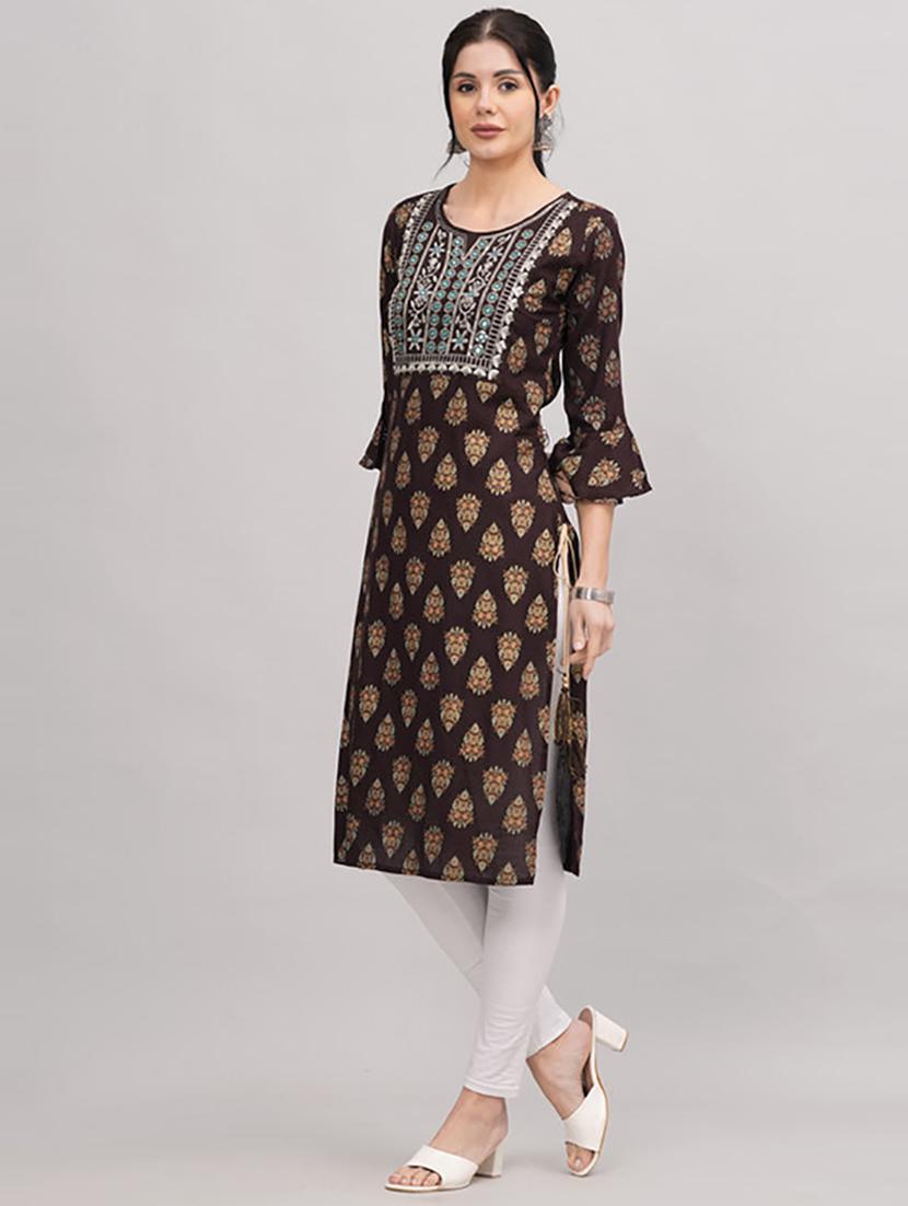 women three quarter sleeve printed straight kurta - 21232025 - Standard Image - 1