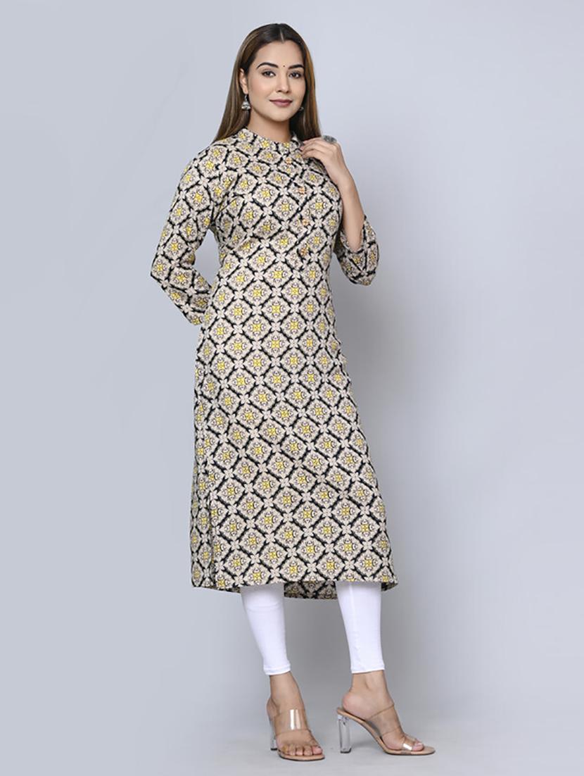 women three quarter sleeve printed straight kurta - 21232031 -  Standard Image - 1