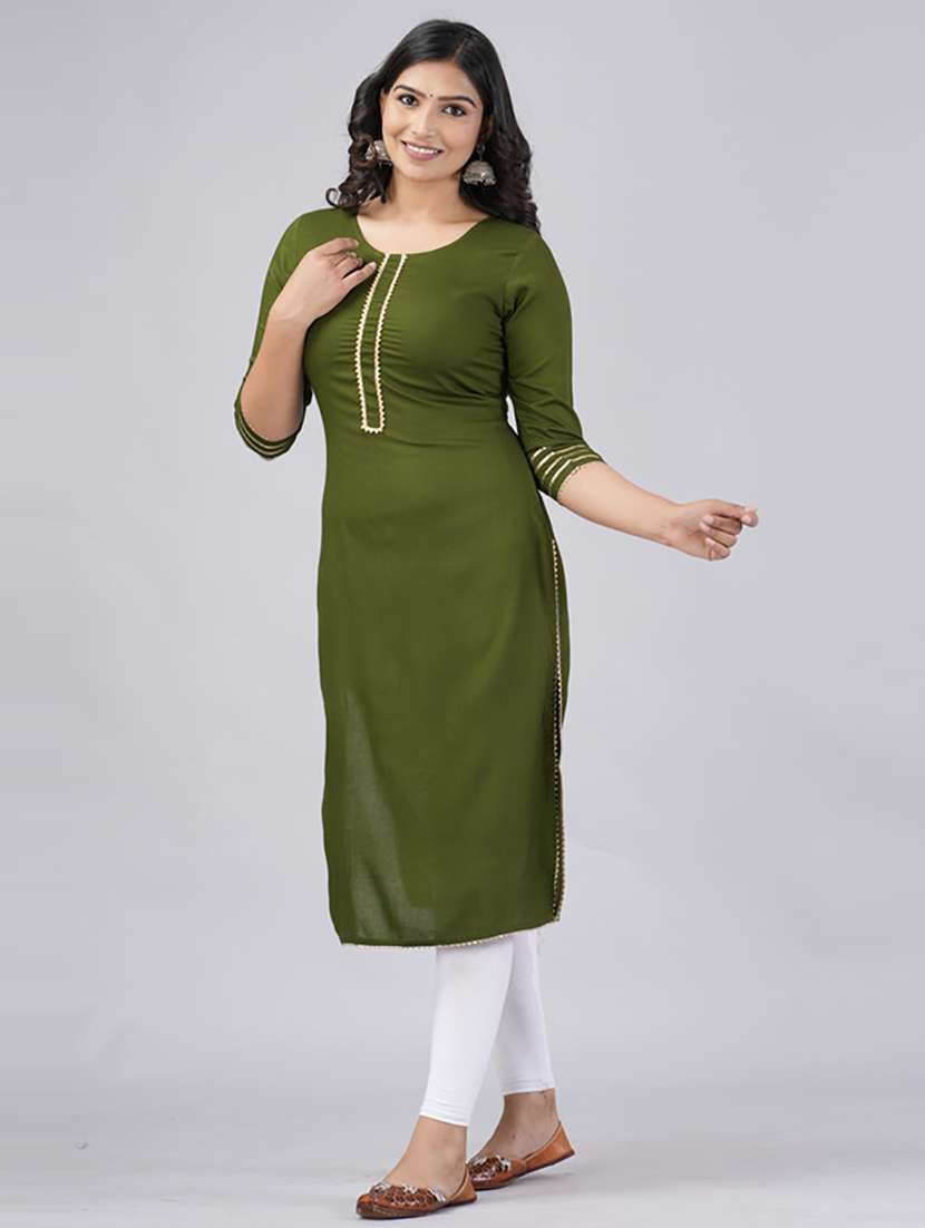 women three quarter sleeve straight kurta - 21232043 -  Standard Image - 1