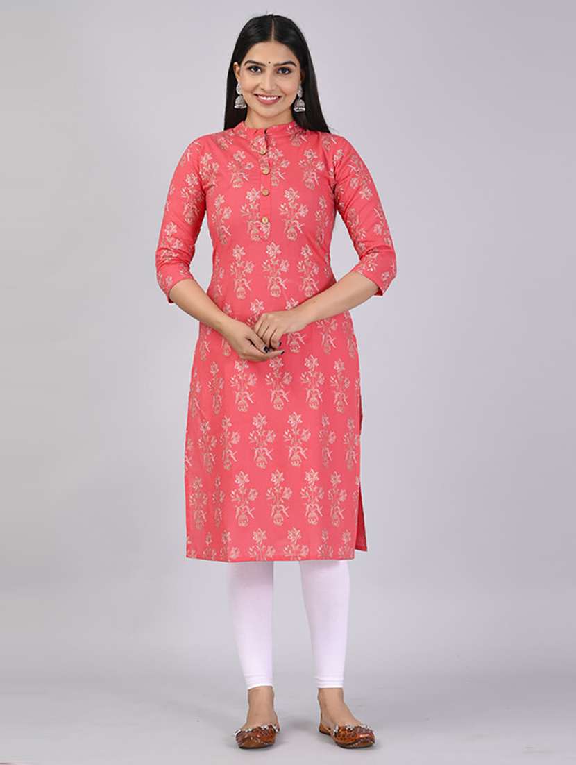 women three quarter sleeve printed straight kurta