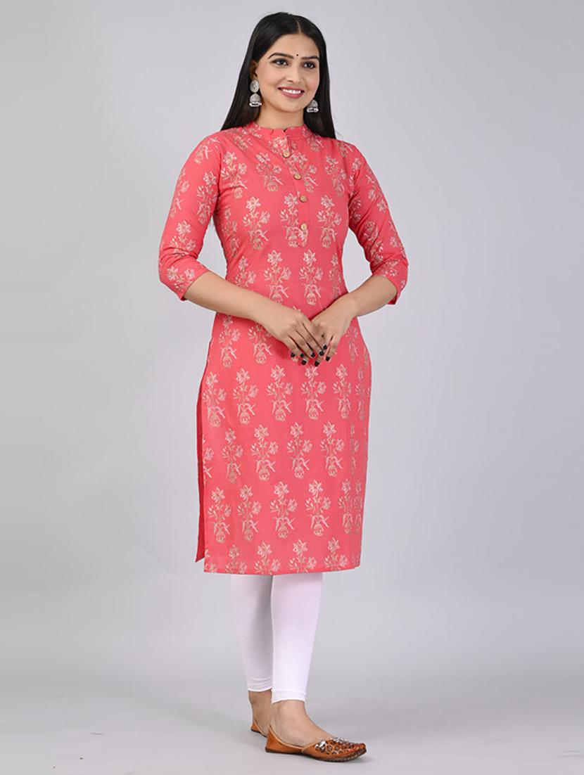 women three quarter sleeve printed straight kurta - 21232049 -  Standard Image - 1