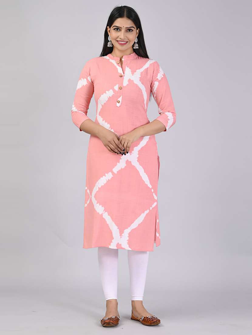 women three quarter sleeve printed straight kurta