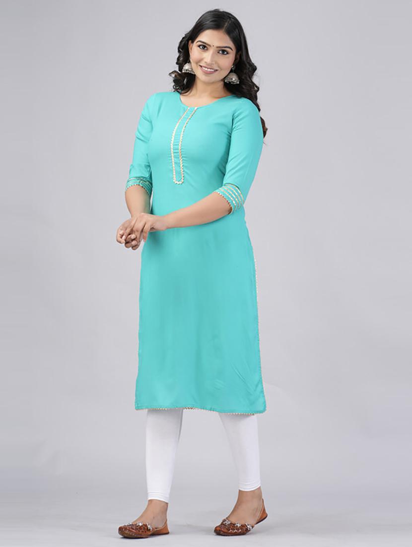 women three quarter sleeve straight kurta - 21232073 - Standard Image - 1