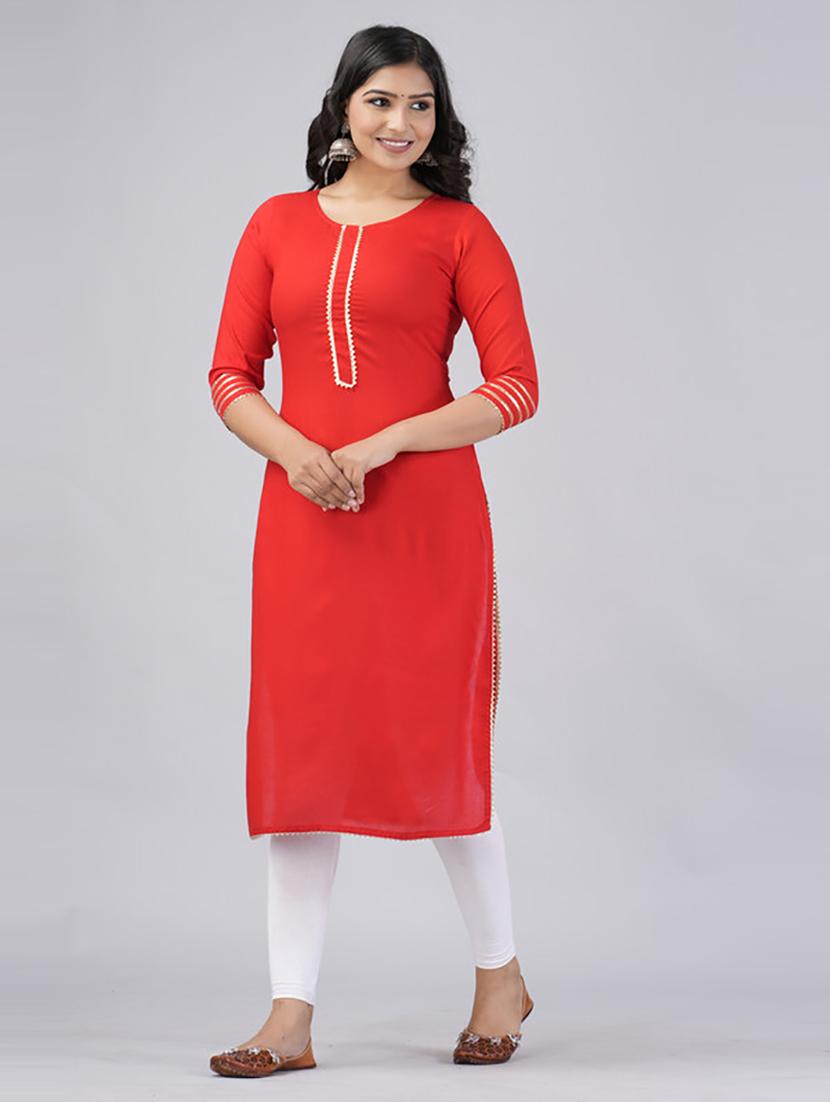 women three quarter sleeve straight kurta - 21232082 - Standard Image - 1