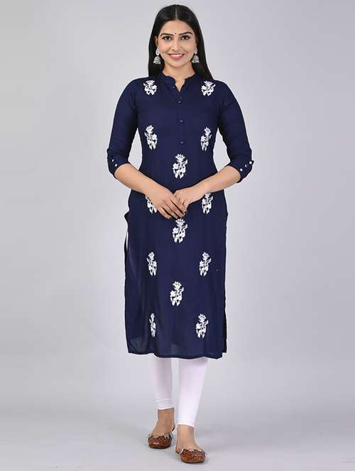 women three quarter sleeve straight kurta - 21232086 - Standard Image - 0