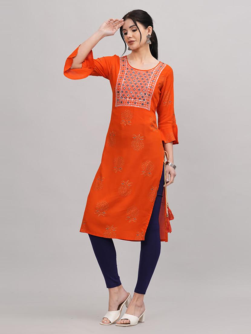 women three quarter sleeve straight kurta - 21232093 - Standard Image - 1