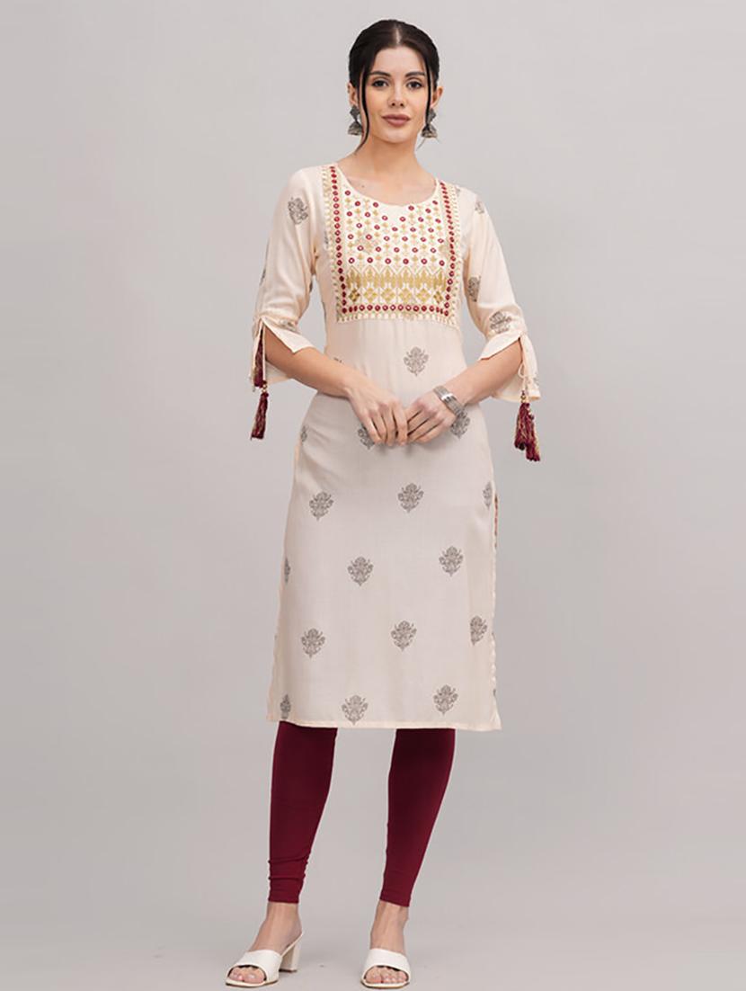 women three quarter sleeve straight kurta - 21232094 -  Zoom Image - 0