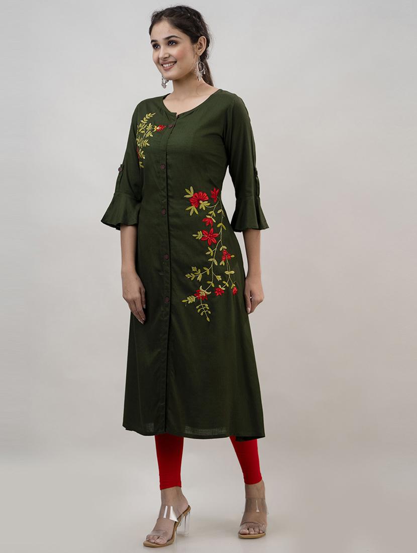 women bell sleeve slide slit kurta - 21232101 -  Standard Image - 1