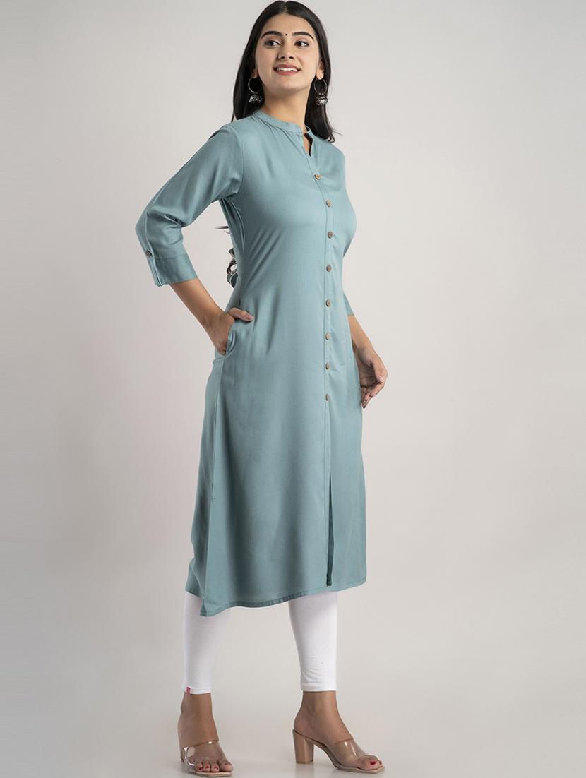 women three quarter sleeve a-line kurta - 21232117 - Standard Image - 1