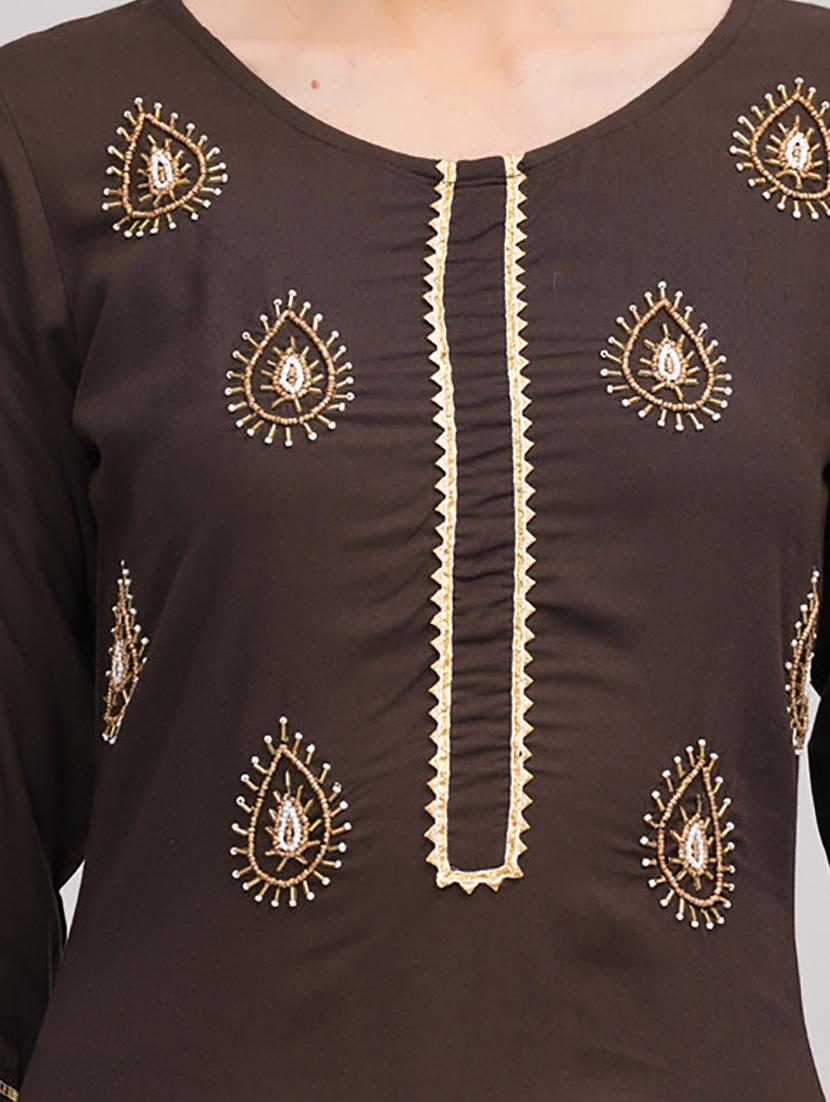 brown embellished kurta palazzo set - 21232128 - Standard Image - 4