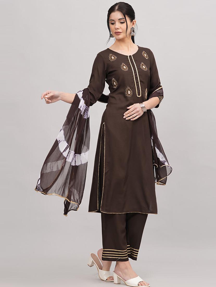 brown embellished kurta palazzo set  - 21232129 -  Standard Image - 1