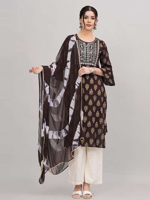 brown printed kurta palazzo set  - 21232133 -  Standard Image - 0