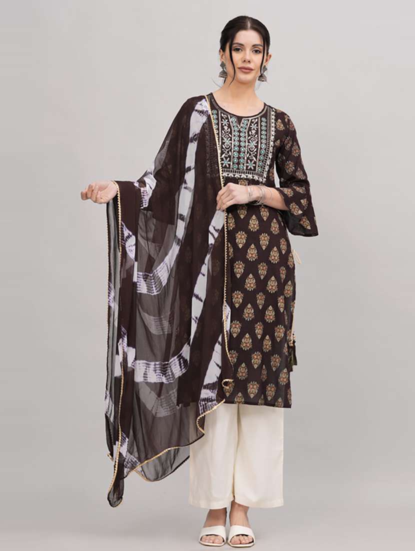 brown printed kurta palazzo set 
