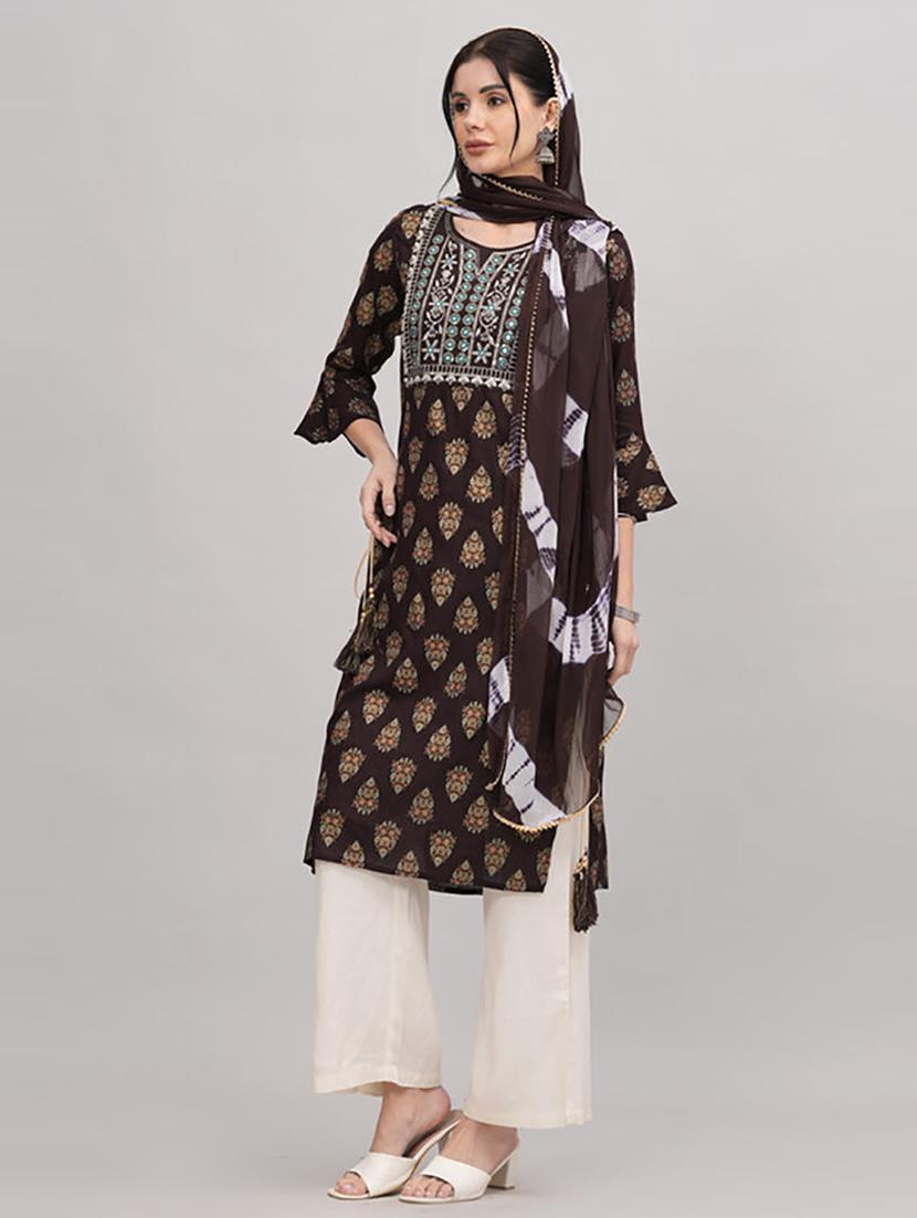 brown printed kurta palazzo set  - 21232133 -  Standard Image - 1
