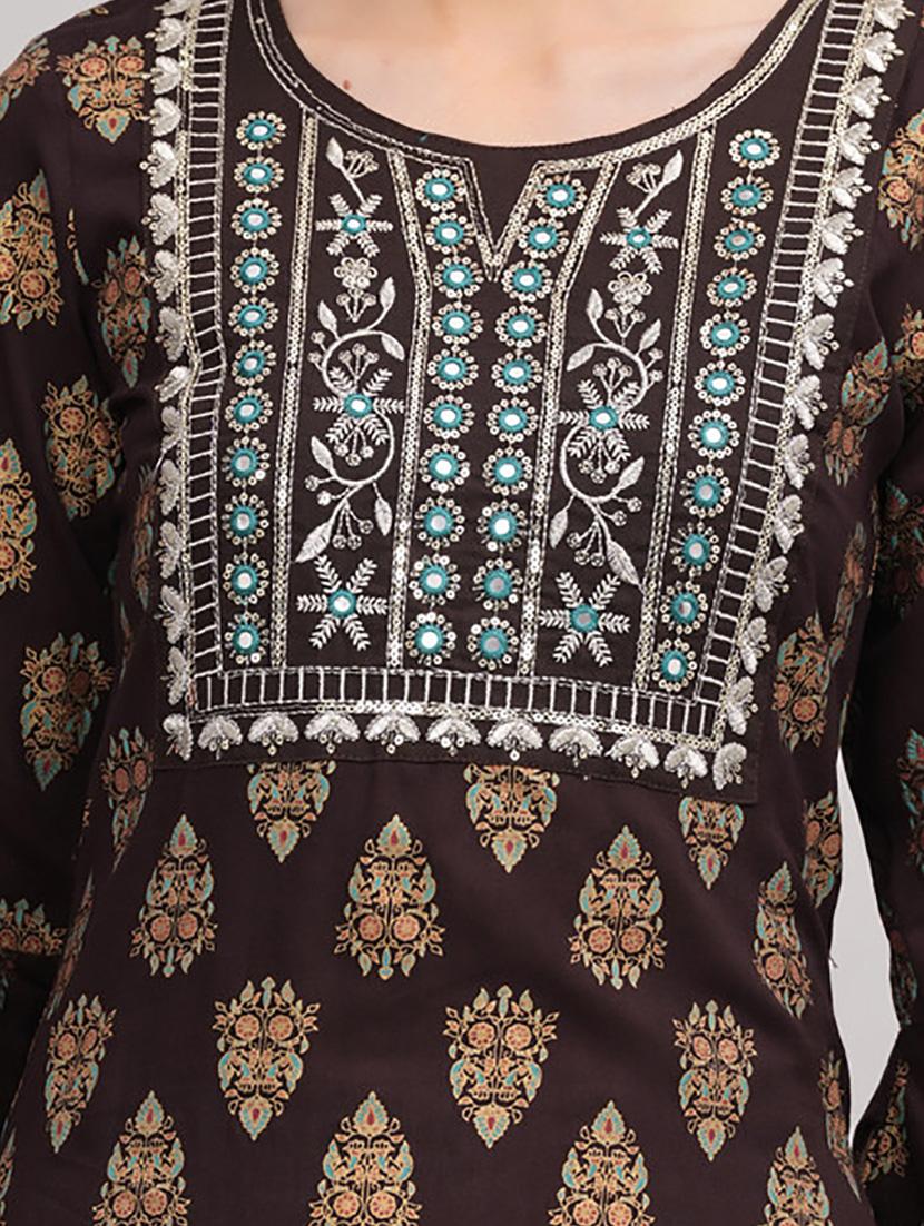 brown printed kurta palazzo set - 21232133 - Standard Image - 4