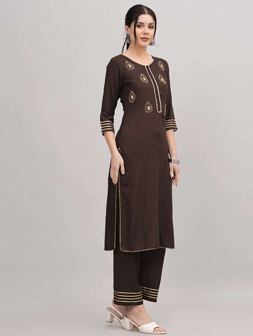 brown embellished kurta palazzo set - 21232149 -  Standard Image - 1