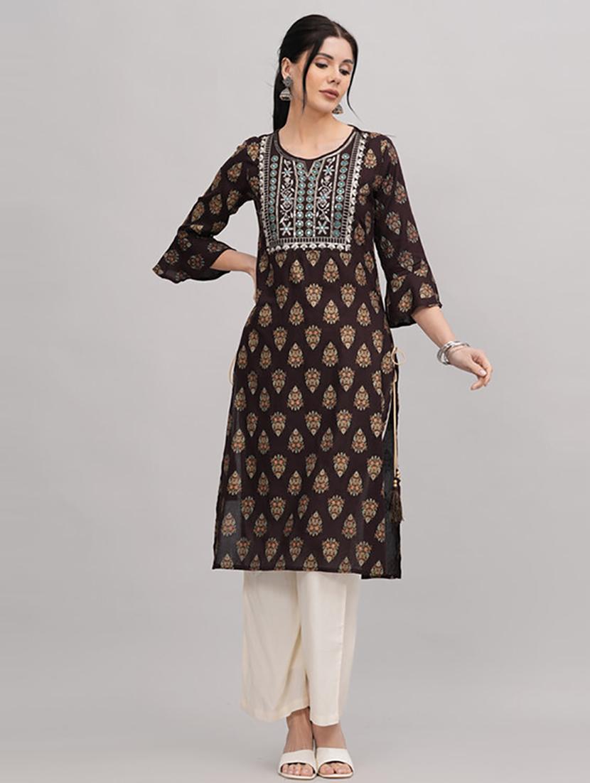 brown printed kurta palazzo set - 21232158 -  Standard Image - 1