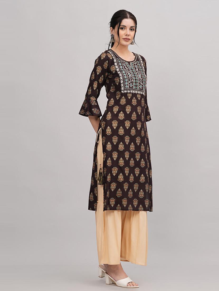 brown printed kurta sharara set - 21232159 -  Standard Image - 1
