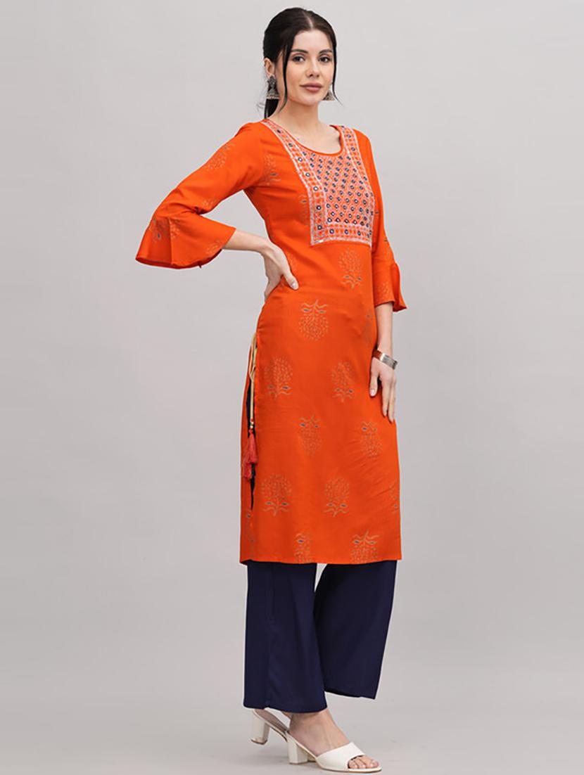 women round neck kurta palazzo set - 21232161 -  Standard Image - 1