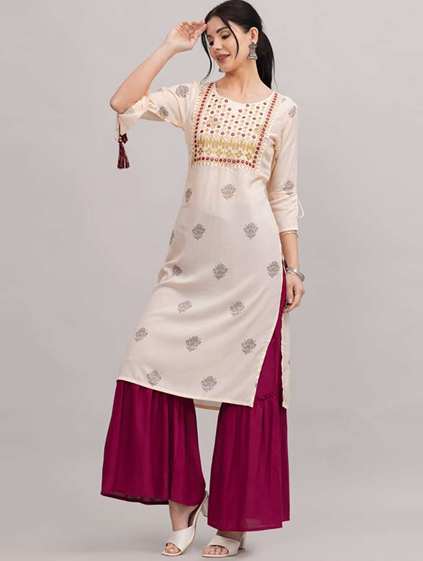 beige printed kurta sharara set - 21232164 - Standard Image - 1