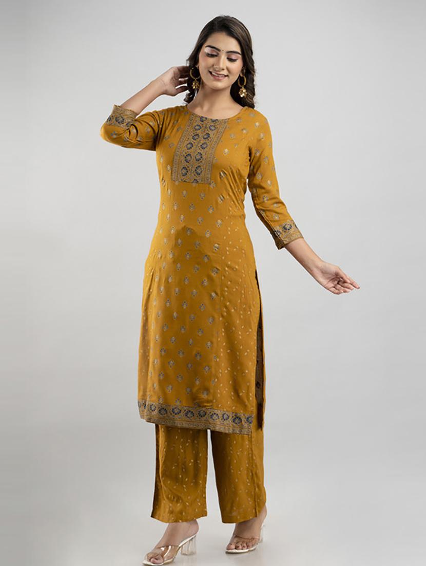 brown printed kurta palazzo set - 21232165 - Standard Image - 1