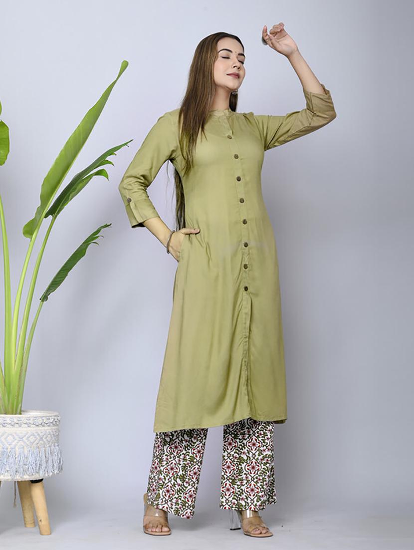 neo mint solid kurta palazzo set - 21232166 - Standard Image - 1