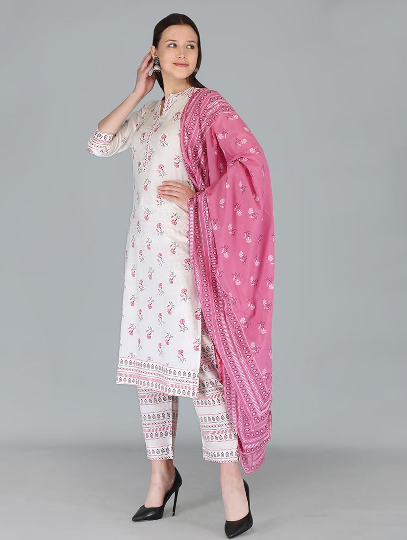 women three quarter sleeve kurta pant with dupatta set - 21232197 - Standard Image - 1