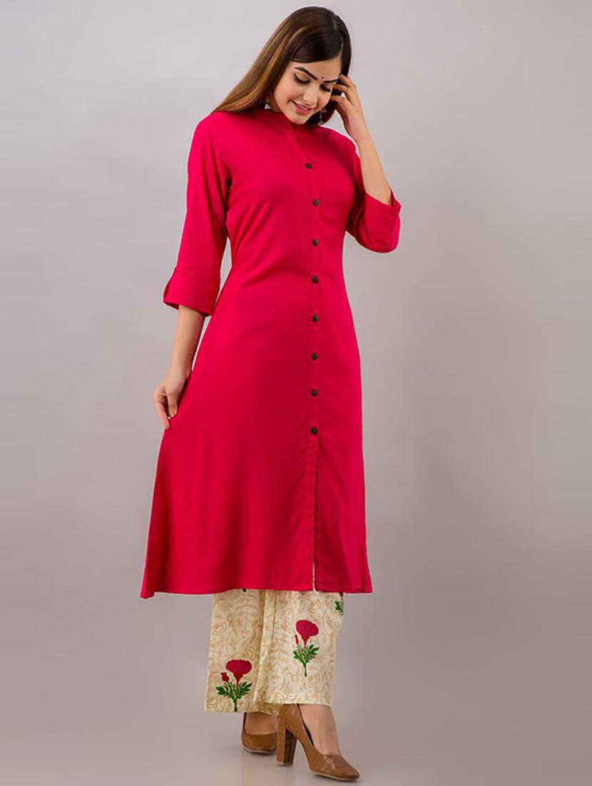 red solid kurta palazzo set - 21232219 - Standard Image - 1