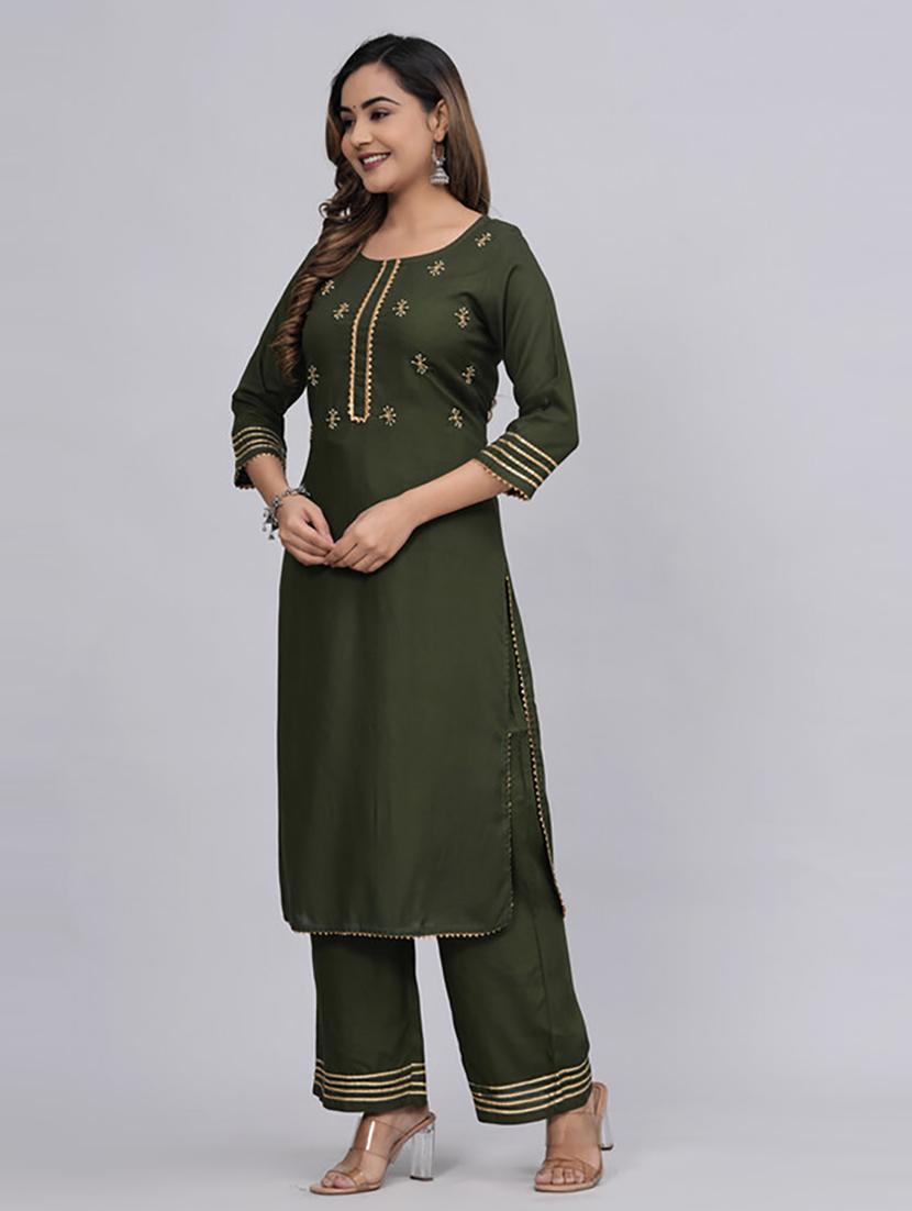 women round neck kurta palazzo set - 21232240 -  Standard Image - 1