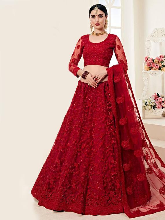 red net flared lehenga - 21232719 -  Standard Image - 1