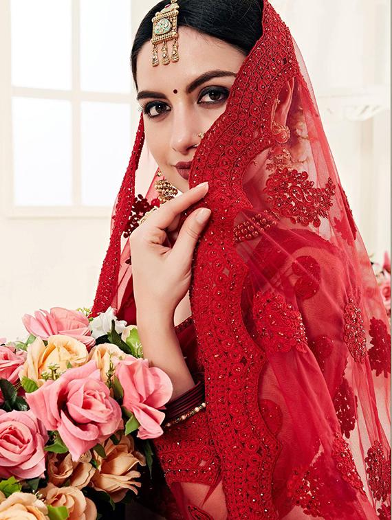 red net flared lehenga - 21232719 - Standard Image - 4