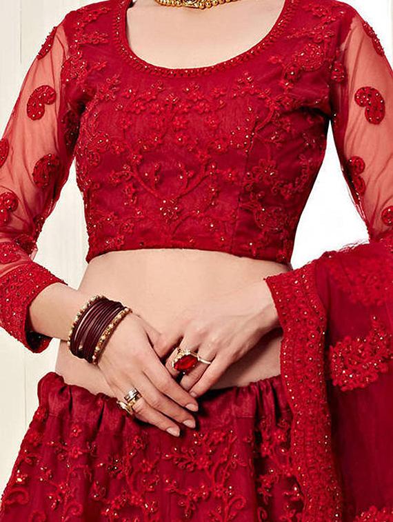 red net flared lehenga - 21232719 - Standard Image - 6