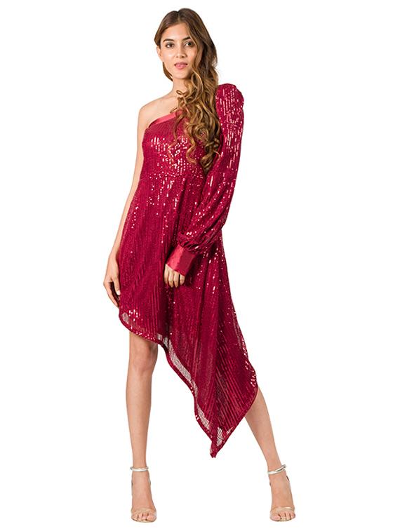 red polyester asymmetric dress - 21232930 -  Zoom Image - 0