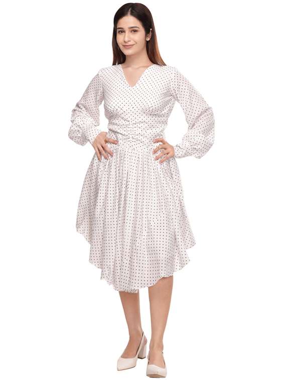 white polyester fit & flare dress - 21232945 - Zoom Image - 0
