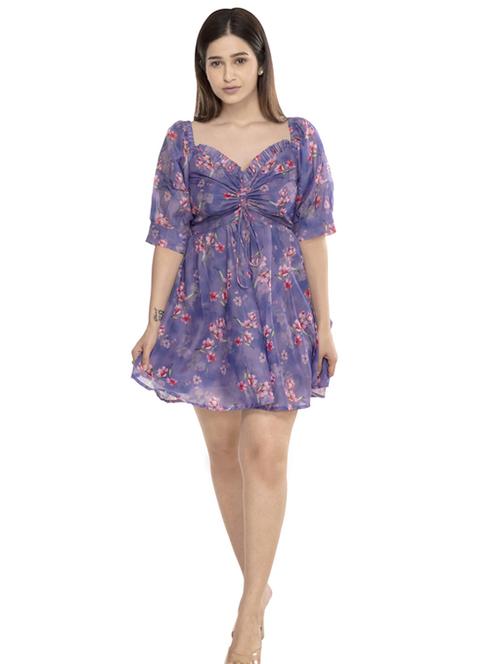 purple polyester fit & flare dress - 21232958 - Standard Image - 0