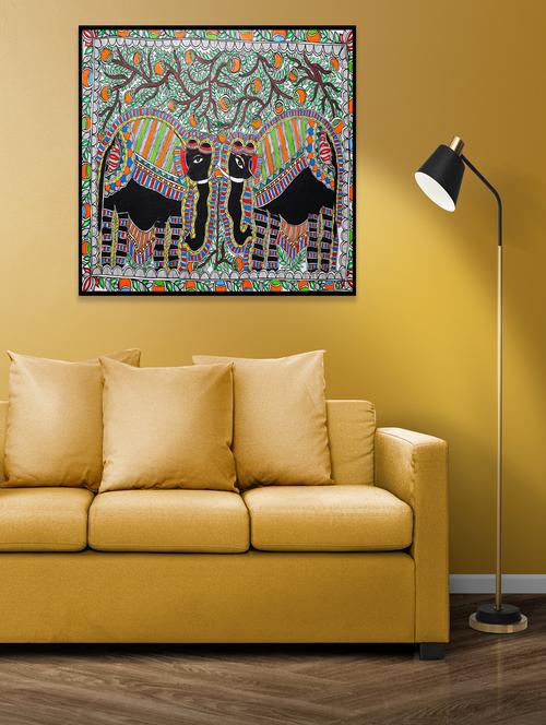 madhubani art pair of elephant wall painting without frame for living room drawing room home|office|gift - 21233148 - Standard Image - 0