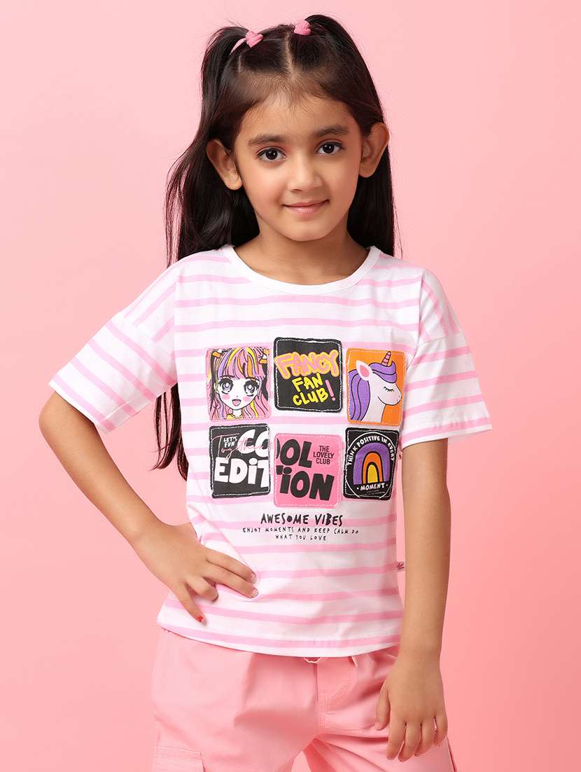 girls round neck printed tee