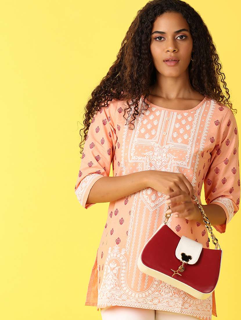 women three quarter sleeve straight kurti - 21233287 -  Standard Image - 1