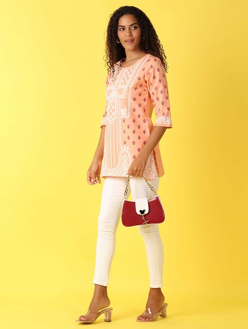 women three quarter sleeve straight kurti - 21233287 -  Standard Image - 4