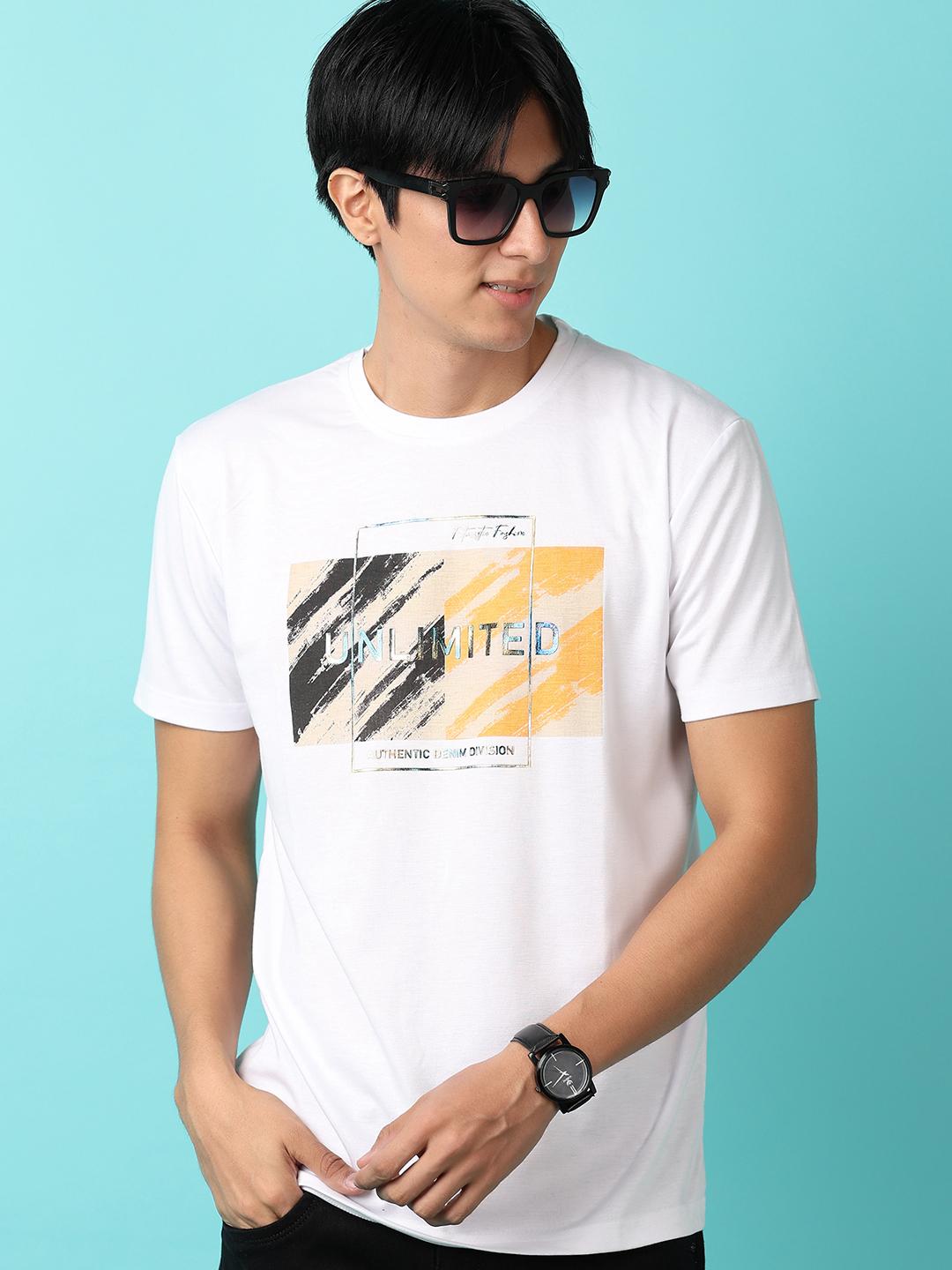 off white cotton front print tshirt - 21233334 -  Standard Image - 1
