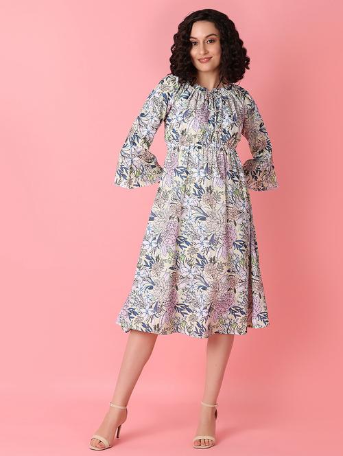 women multi color florals printed fit & flare dress - 21233408 - Standard Image - 0
