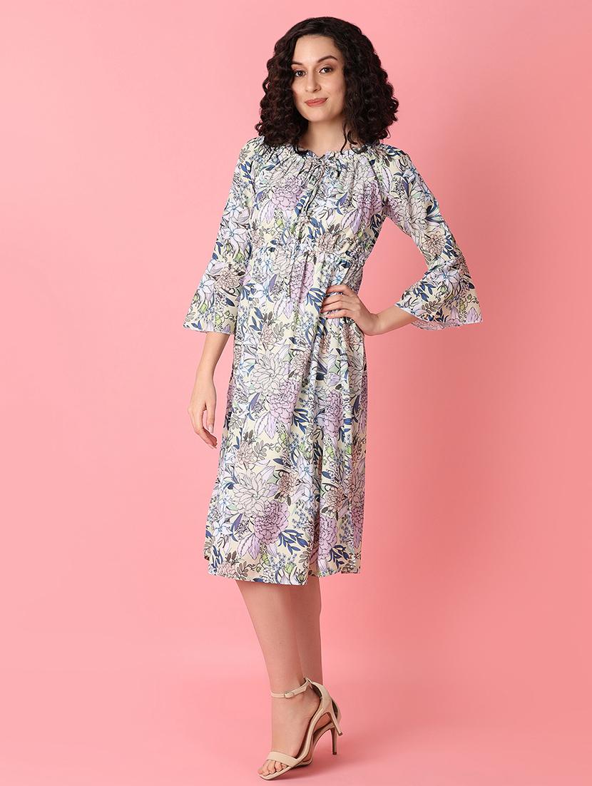 women multi color florals printed fit & flare dress - 21233408 - Standard Image - 1