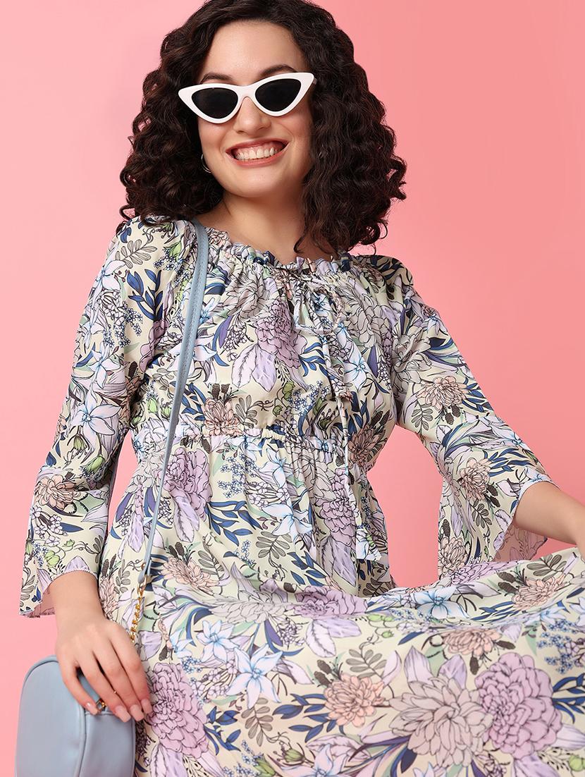 women multi color florals printed fit & flare dress - 21233408 - Standard Image - 4