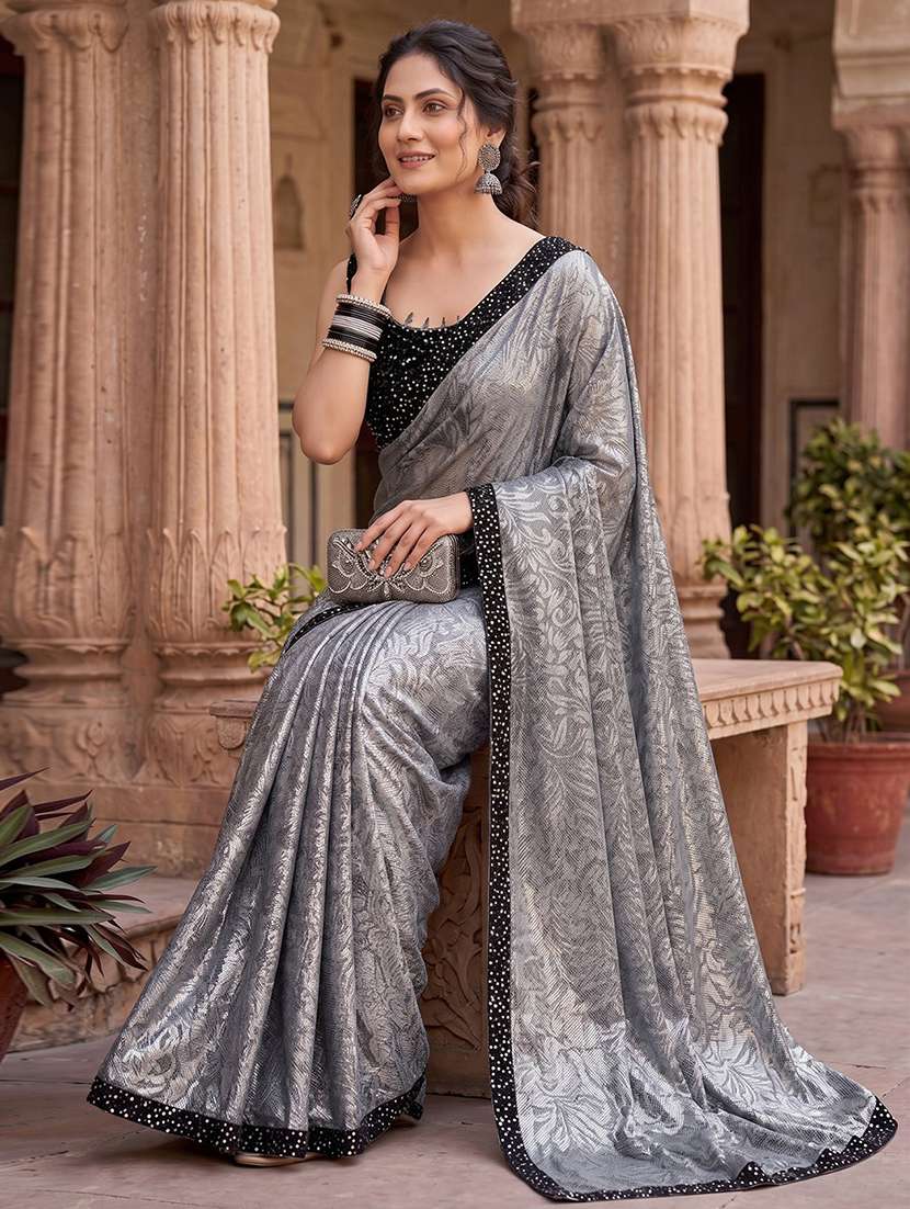 Women Grey Bordered Saree With Blouse - 21233504 -  Standard Image - 4