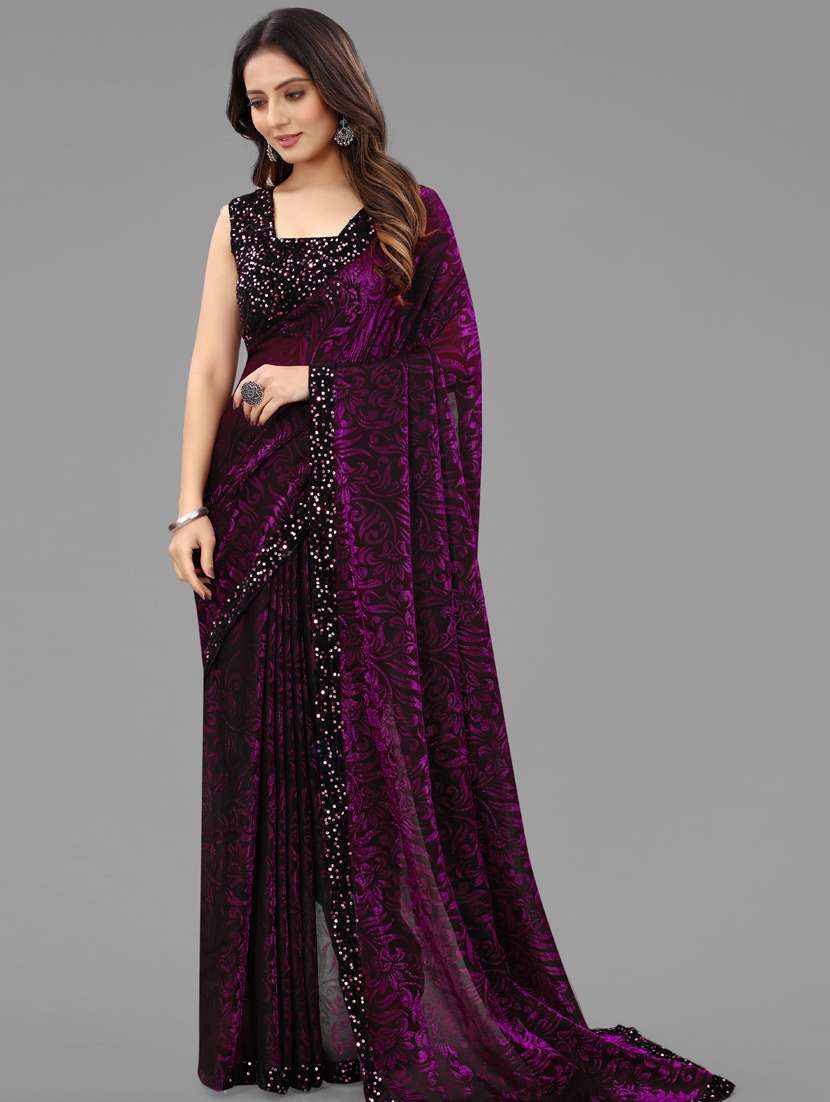 purple bordered saree with blouse