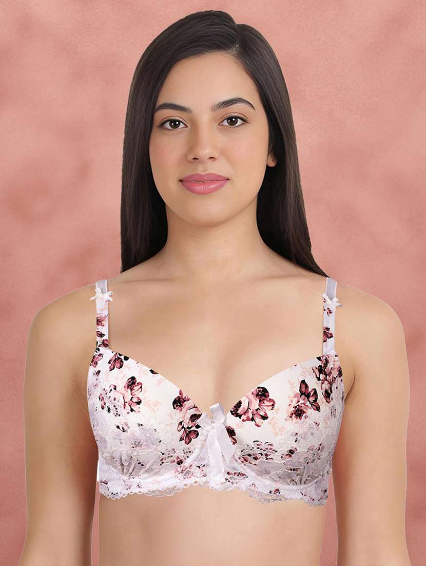 pink floral printed regular bra