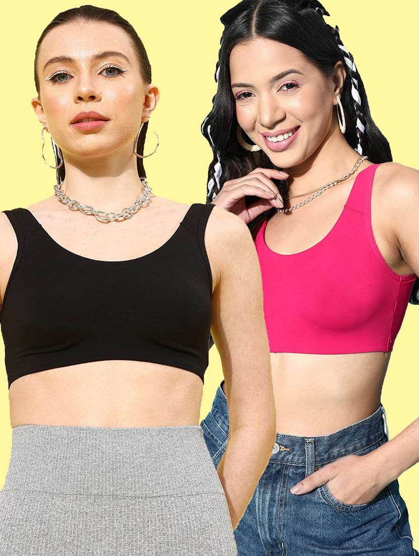 set of 2 multi colored cotton blend sports bra