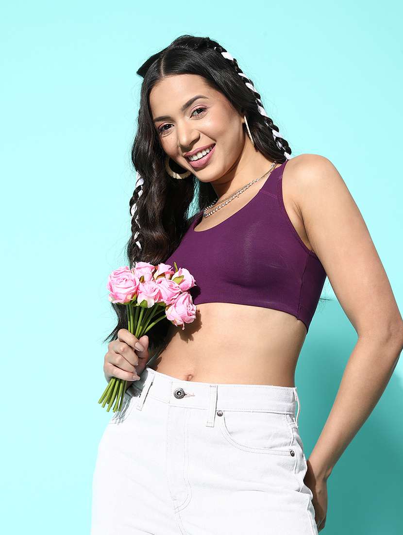 purple cotton blend sports bra